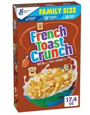 French Toast Crunch Sweetened Breakfast Cereal, 17.4 OZ Family Size Cereal Box,