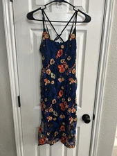 BCBGeneration blue floral embroidered size 2 adjustable strap dress sleeveless