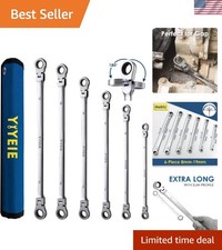 Metric Flex Head Ratcheting Wrenches, Extra Long 8mm-19mm, Rolling Storage Pouch