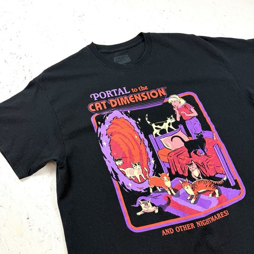 Steven Rhodes ‘Portal To The Cat Dimension’ Print T-shirt Size XL Black Retro - Picture 2 of 6