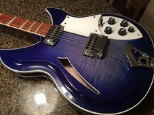 12 Strings Flame Maple Top Semi Hollow Body Blue Electric Guitar Sandwich Neck