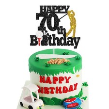 Black Glitter Golf Happy 70th Birthday Cake Topper - Sports Themed Party Deco...