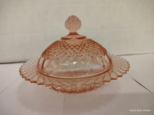 Anchor Hocking MISS AMERICA PINK Depression Glass BUTTER DISH Antique 1930 w/Lid