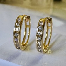 Echt Gold 375 9 Kt 2 mm Scharnier Creolen Ohrringe mit Zirkonia Steine
