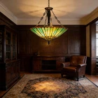 Vintage Stained Glass Pendant Lamp Tiffany Style Ceiling Fixture Hanging Light