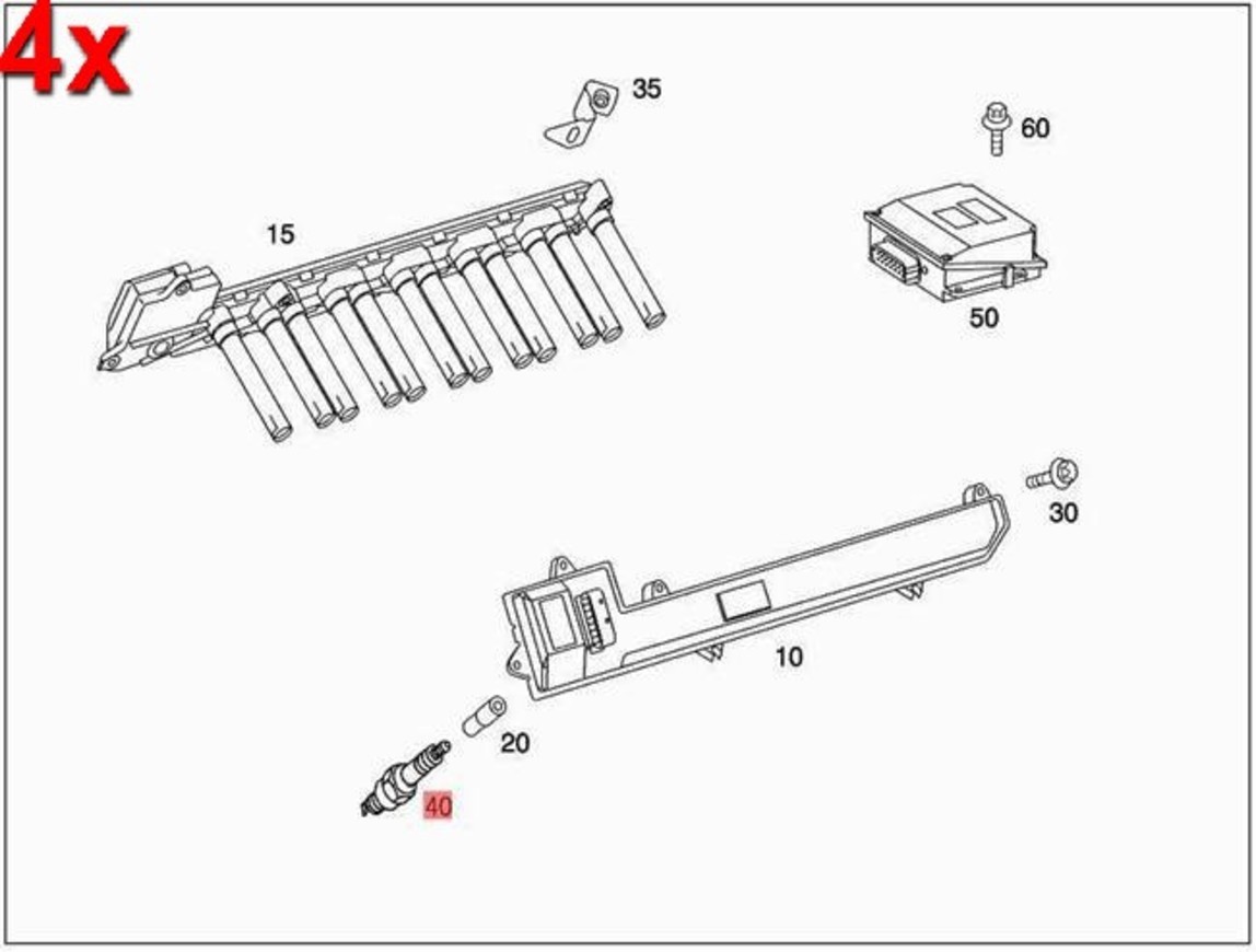 4x Genuine MERCEDES Right Spark plug 0031599703