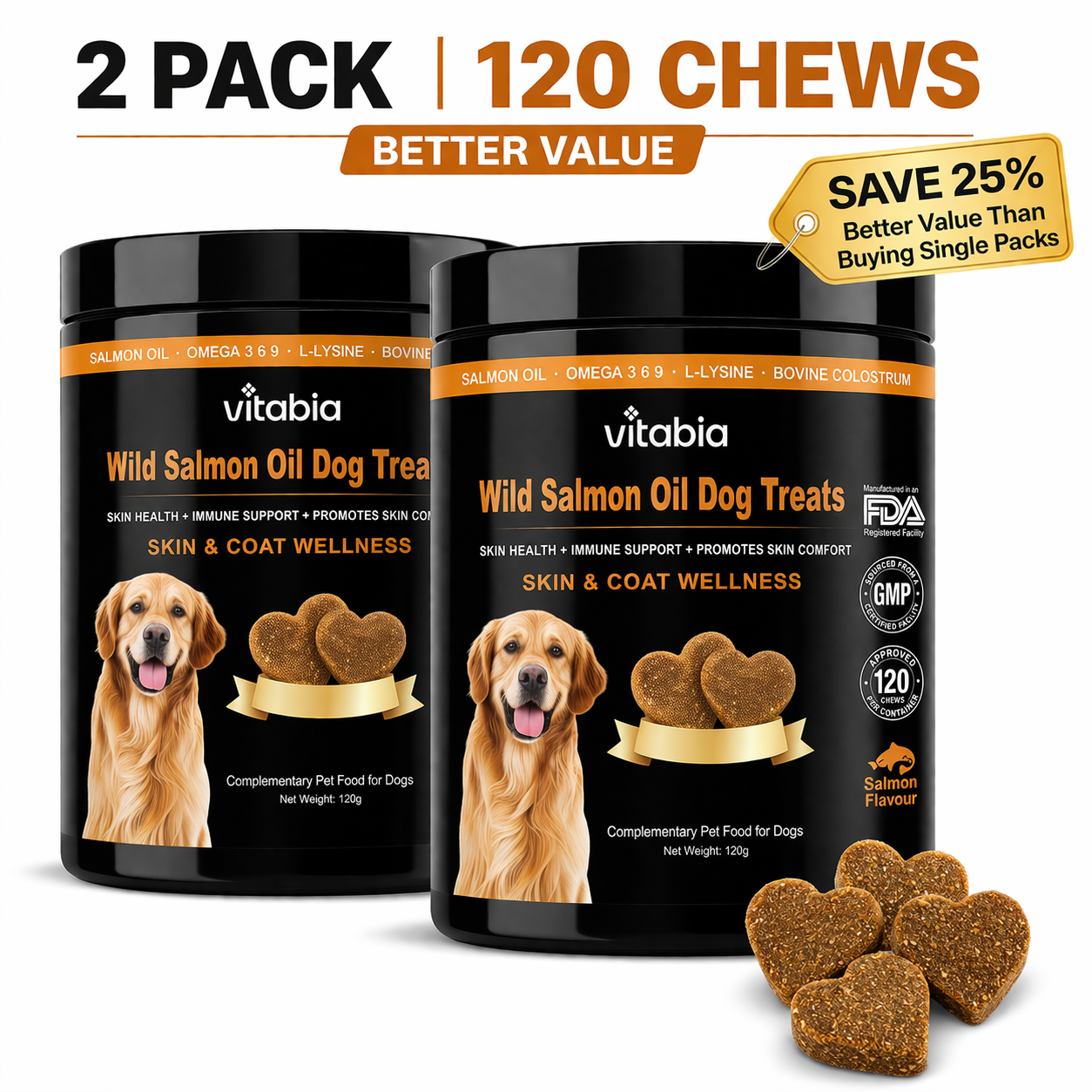 Salmon Oil Dog Treats Itchy Skin Relief Omega 3 Flea Probiotic Chews UK