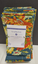 April Cornell Set of 12 Teal Rust Gold MARGUERITE Floral Cotton NAPKINS 16 x 16