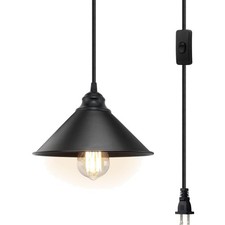 Industrial Plug-In Pendant Light with Adjustable Cord - Vintage Farmhouse Style