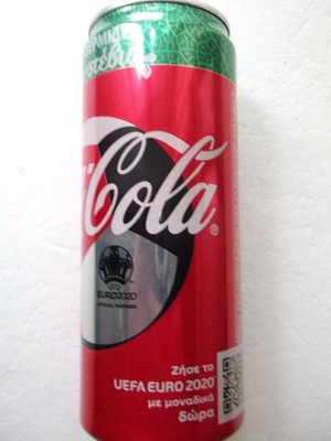 COCA COLA LIGHT aus GRIECHENLAND ''EURO 2020'' leere Slim Dose 320ml oben geöffnet