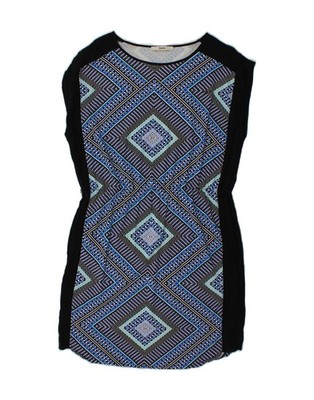 Oasis Damen ärmelloses Etuikleid UK 14 Large blau geometrisches Muster Viskose DG56