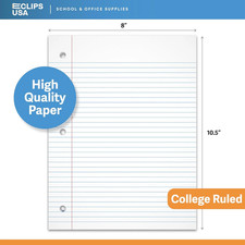 Binder Filler Paper College Ruled Notebook 10.5" X 8" White 150 Sheets Per Pack