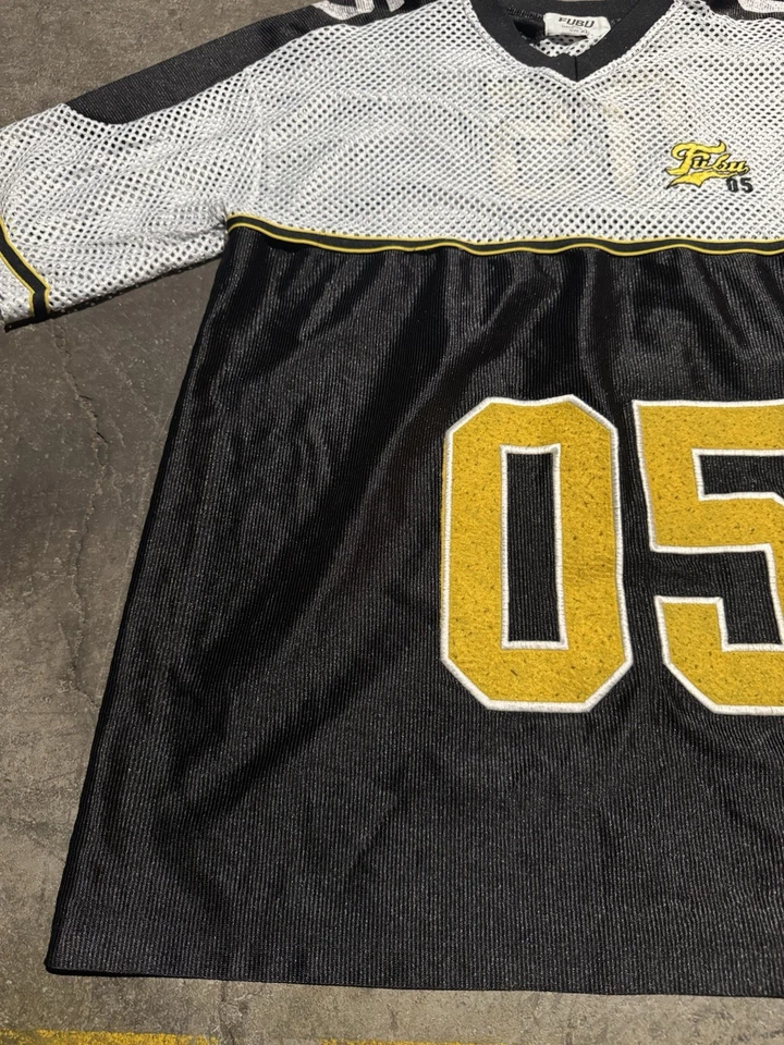 Винтажная футболка FUBU 05 XL белая черная желтая сетка хип-хоп Y2K - Изображение 3 из 4