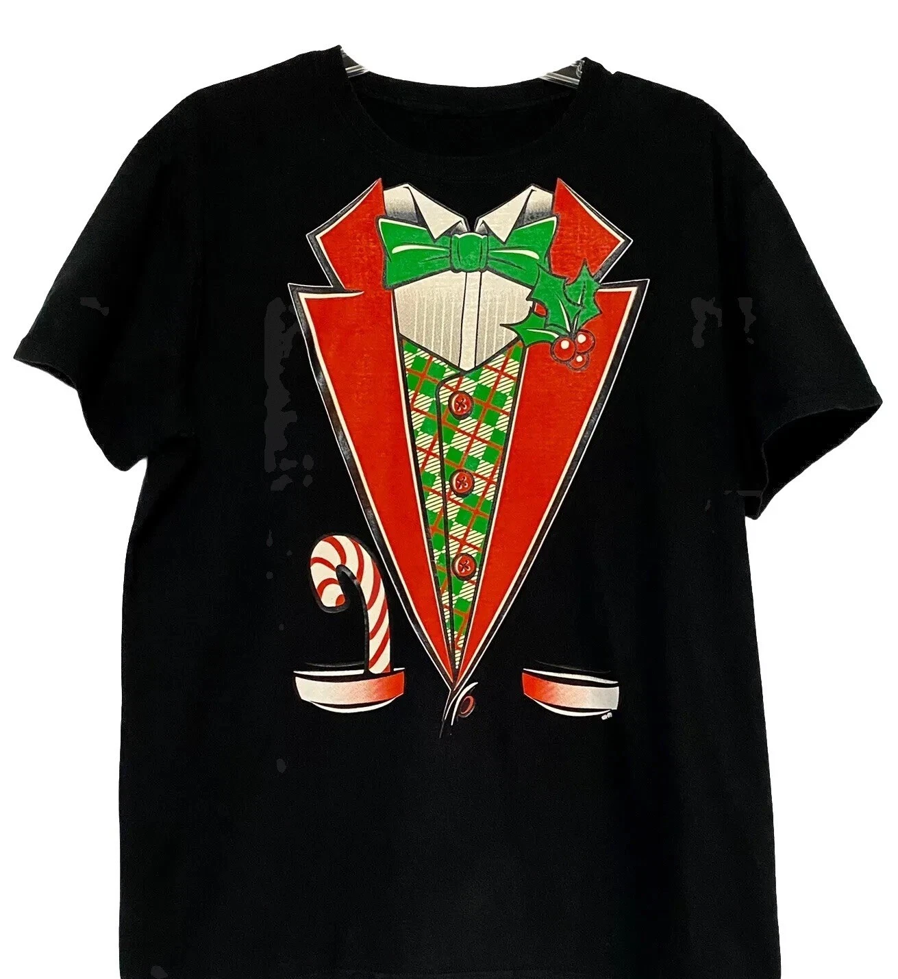 NEW mens tuxedo tshirt size M Black Holiday Christmas party short sleeve shirt - product detail image 2