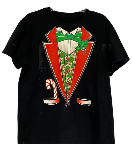 NEW mens tuxedo tshirt size M Black Holiday Christmas party short sleeve shirt image 2