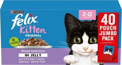 BRANDED FELIX Original Kitten Mixed Selection in Jelly Wet Cat Food 40x85g Fast Shipping