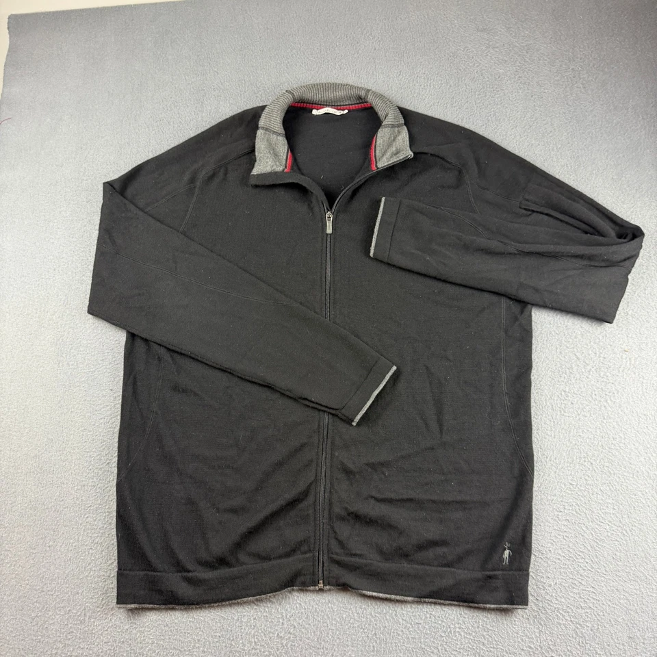 Suéter Smartwool Para Hombre 2XL Negro Cremallera Completa Lana Merino Cuello Simulado Chaqueta Distress Foto 2 de 4