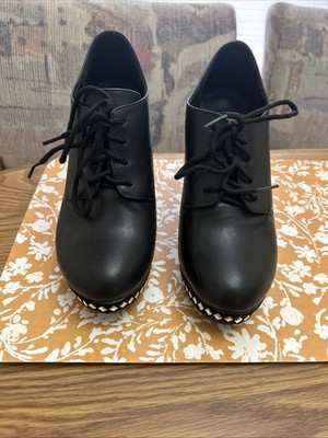 Black Lace-Up Platform Shoes with Studded Details