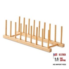 Bamboo Wooden Dish Rack-Plate Pot Lid Cutting Board Organizer Holder 1 Pack
