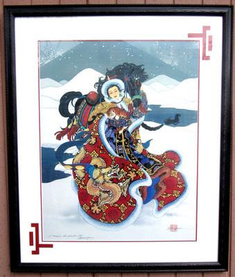 Timeless Devotion Caroline Young Signed Woman Horse Dragon Print Framed 31x37.5''