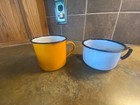 Ass't Enamelware Cups: Yellow, Orange, Green and White. 2.5"-3" tall. Set of 4.  — photo 6