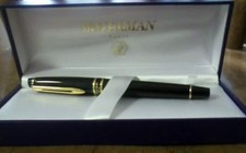 Waterman Expert Fountain Pen Black Gold Fine Pt In Box