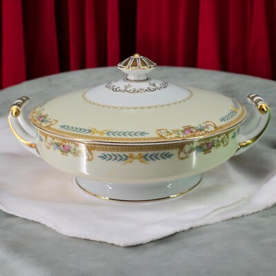 Vintage Noritake Bone China Covered Vegetable Dish with Handles Tiara Pattern 8''