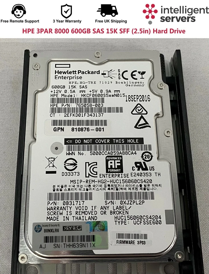 HPE 3PAR 8000 K2P98B 600GB SAS 15K SFF (2.5in) Hard Drive - Image 4 of 4