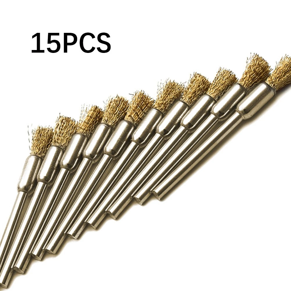 15Pcs 5mm Brass Rotary Wire Wheel Pencil Polising Brushes For Power Drill Tool