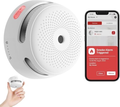 Smart Smoke Detector Fire Alarm with Replaceable Battery, Wi-Fi Smoke Detector
