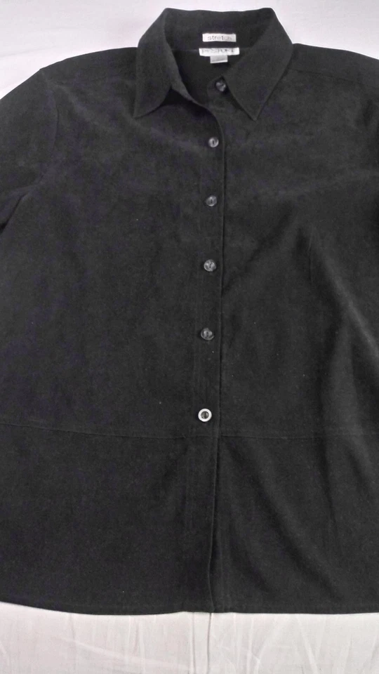 Blusa Camisa Top Pasaportes Elastizada con Botones Terciopelo Talla L Negra Manga Larga Foto 2 de 4