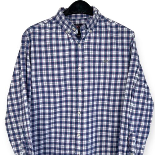 Vineyard Vines Men's Medium Flannel Lightweight Cotton Whale Shirt Plaid Blue - 第 1/5 張圖片