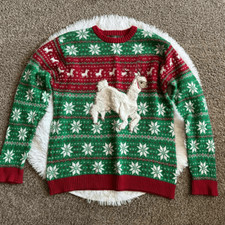 33Degrees Llama Christmas Sweater Womens Size Large Red Green Snowflakes Holiday