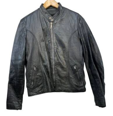 Leather Loft Mens Black Leather Jacket Size 40 With Zipper Button Closure 