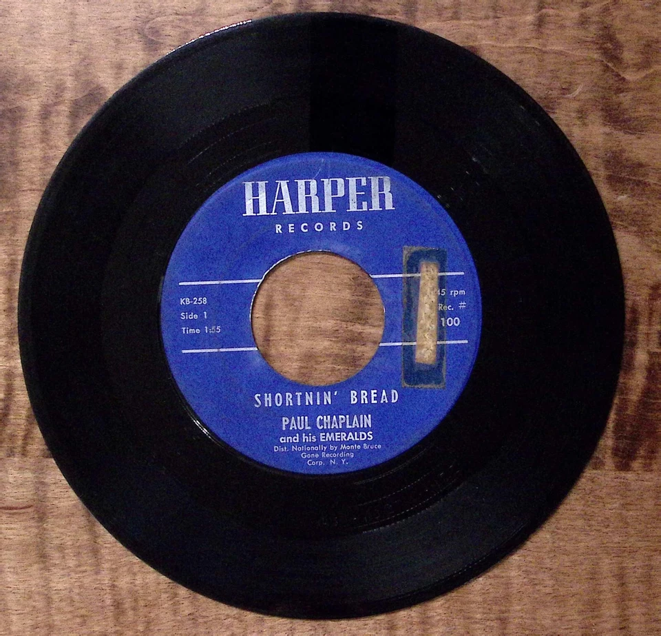 PAUL CHAPLAIN & HIS EMERALDS NICOTINE/SHORTNIN' BREAD HARPER REC. VINYL 45 51-9 - Image 3 of 3