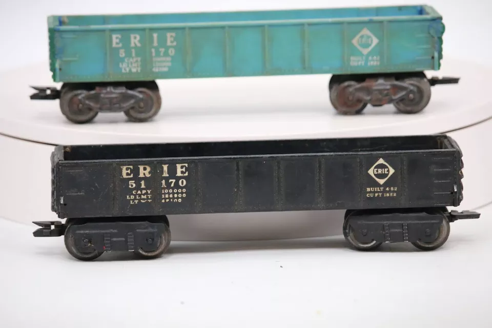 Marx Trains O Gauge - (2) Cusomized 51170 Erie drop end Gondola - Black & Green - Image 3 of 4