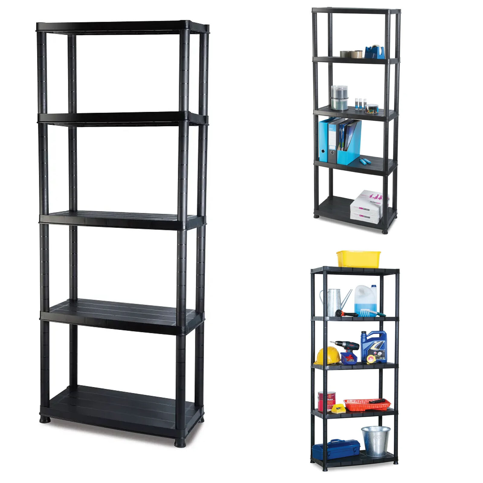 5 Tier Plastic Shelving Home Storage Unit Shelves Racks Racking Garage