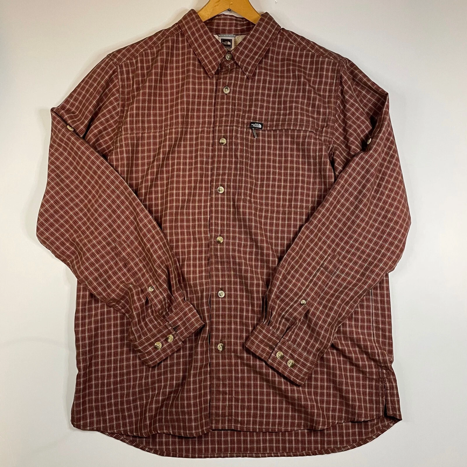 The North Face Men's Large Shirt Roll Long Sleeve Red Plaid Button Down Outdoor
