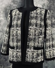 Kasper Abstract Print Open Blazer Jacket 14P Black/White/Silver Jacquard