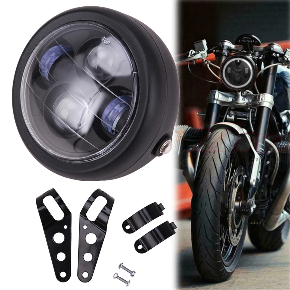6.5" Motorcycle Universal LED Headlight Lamp High Low Beam For Harley Cafe Racer - Imagem 2 de 4