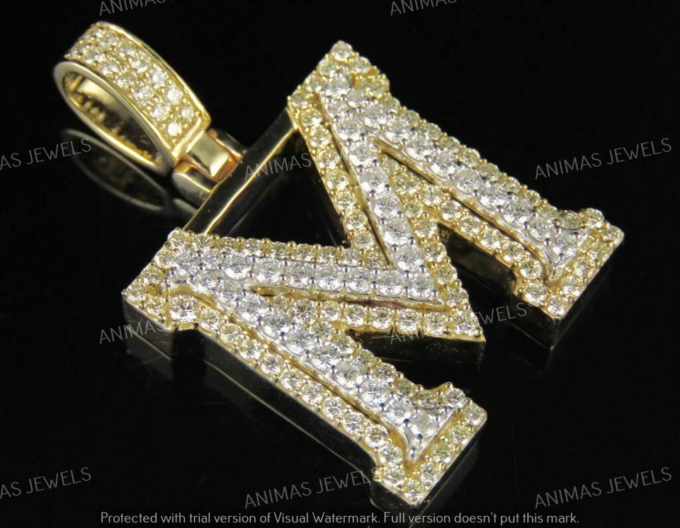 2 Ct Round Moissanite Initial "M" Alphabet Letter Pendant 14K Yellow Gold Plated - Image 2 of 4