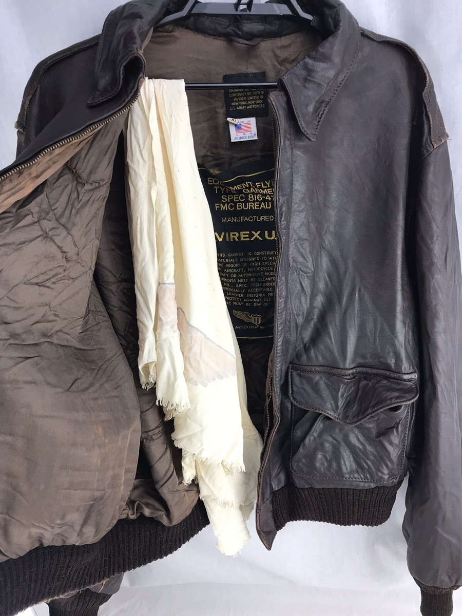 Avirex Leather Bomber Jacket 1978 Vintage US Army Air Force Mens L