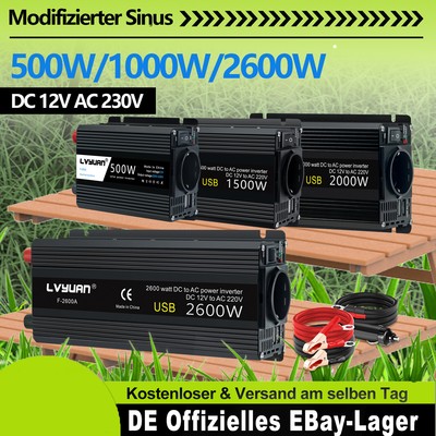 Auto 500w 1500w 2000w Spannungswandler Wechselrichter Inverter 12V auf 230V USB
