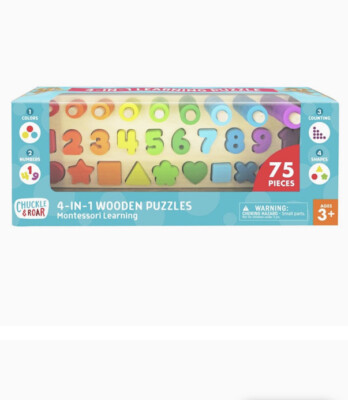 Chuckle & Roar 4 In 1 Wooden Puzzles Montessori Learning 75 Pc NIB!