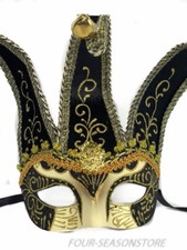 Black  Gold Joker Jester Masquerade Mask Party Ball Mardi Gras Mask