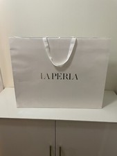 LA PERLA Extra Large Paper Gift Bag 21.5" X 17 X 6  Pearl White with Gold Logo
