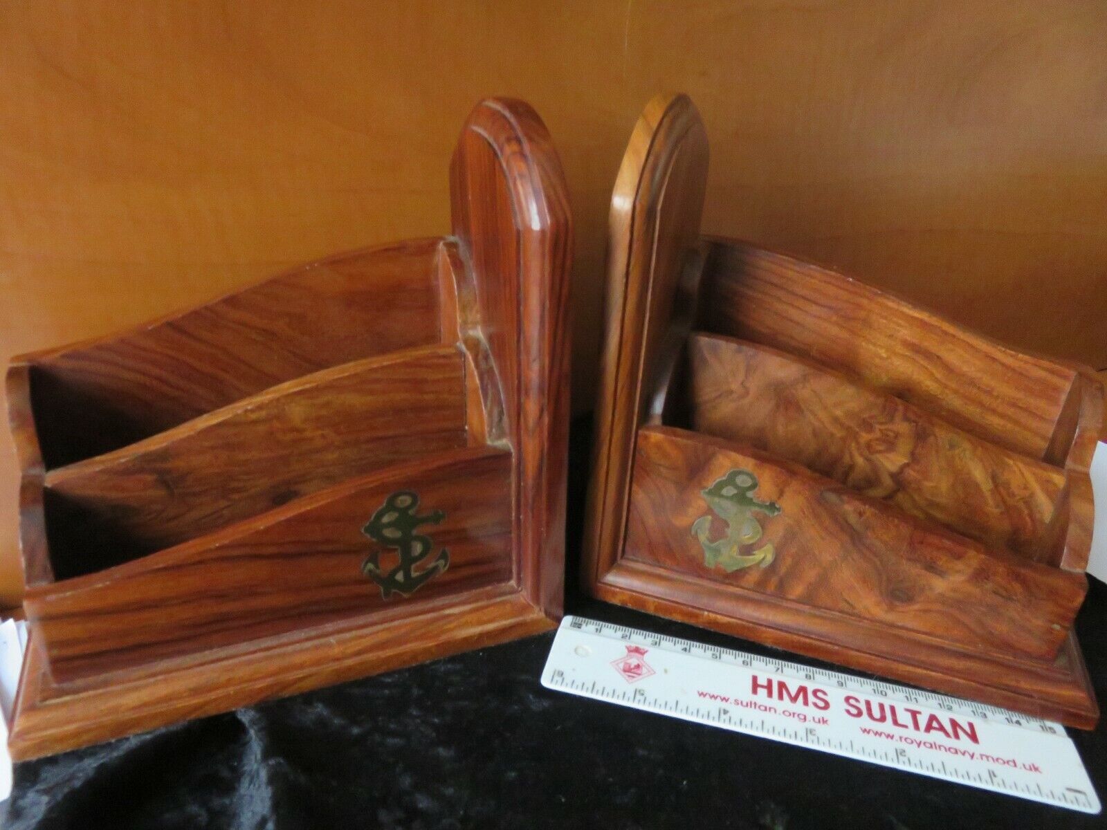 ROYAL NAVY - BOOKENDS WITH INLAID BRASS ANCHORS - NEAT
