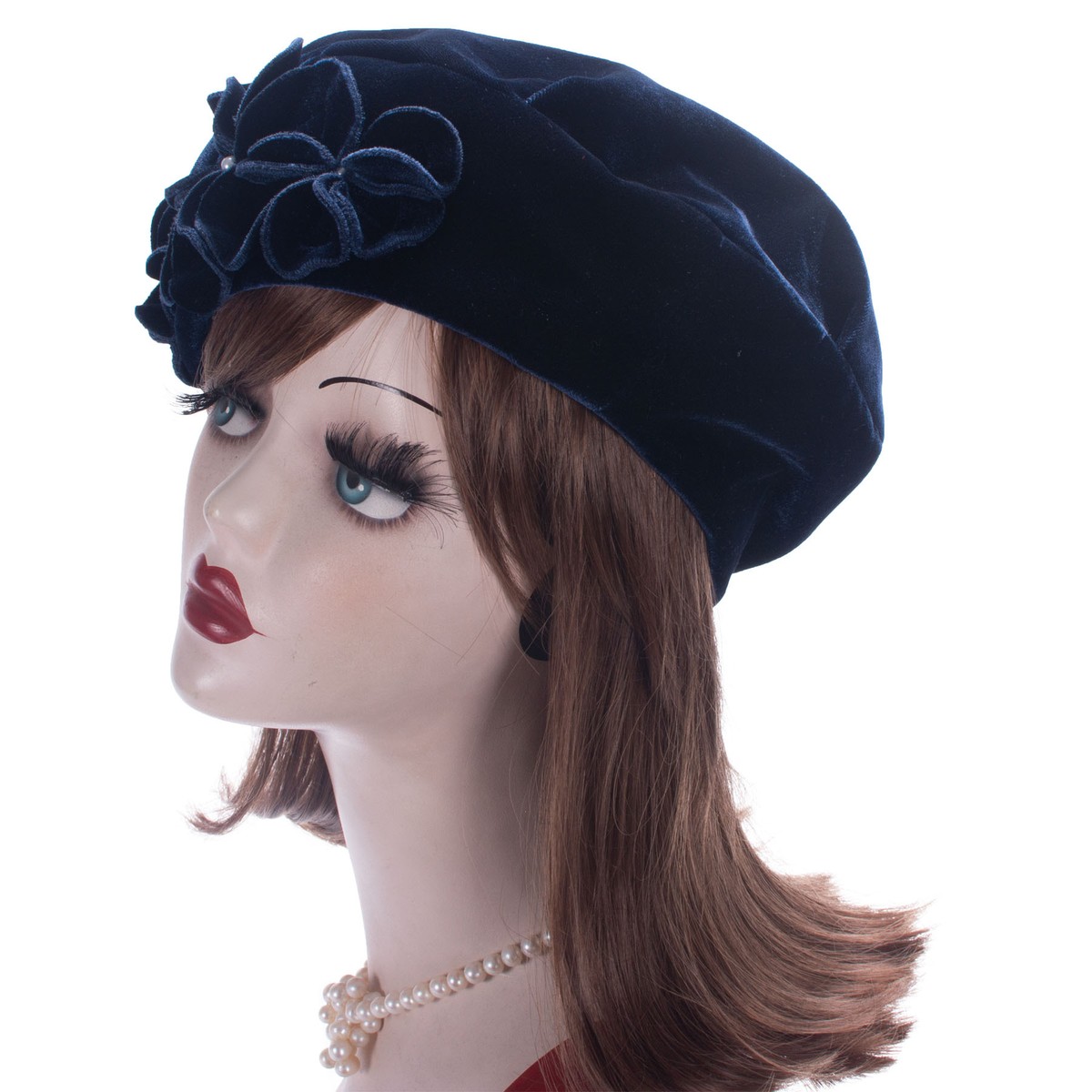 Womens Solid Color 1920 Retro Style Velvet Beret Floral Hat  display picture 3
