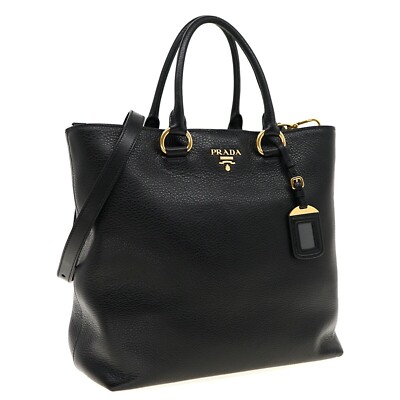 Prada Tote Large Shopping Shoulder Bag Vitello Phenix Black