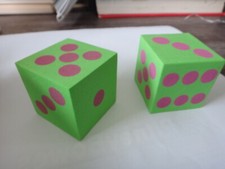 Pair of Green  pink 1.5" Square foam Dice use for Games Math Counting